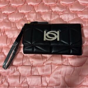 bebe Black Quilted Wristlet with Silver Accent